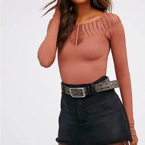 Free People Intimately Cut Out Neck Long Sleeve Top